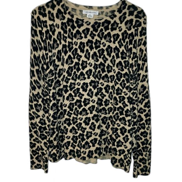 Liz Claiborne NY Blue Animal Print Bateau Neck Knit Shirt Sz XL - Picture 1 of 11